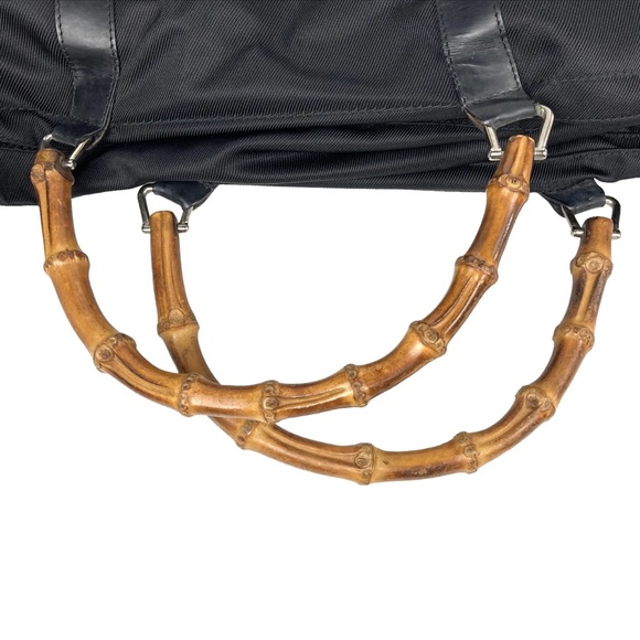 Gucci Bag Handbag tote Black Nylon Bamboo Authentic GUC - Picture 5 of 10